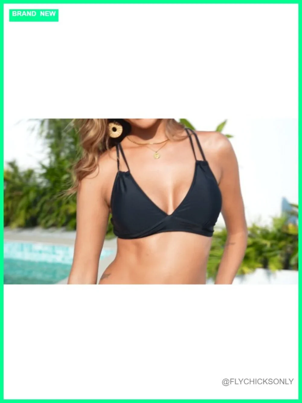 Women's Push Up V-Neck Bikini Top Criss Cross Back Padded Bathing Suit Top